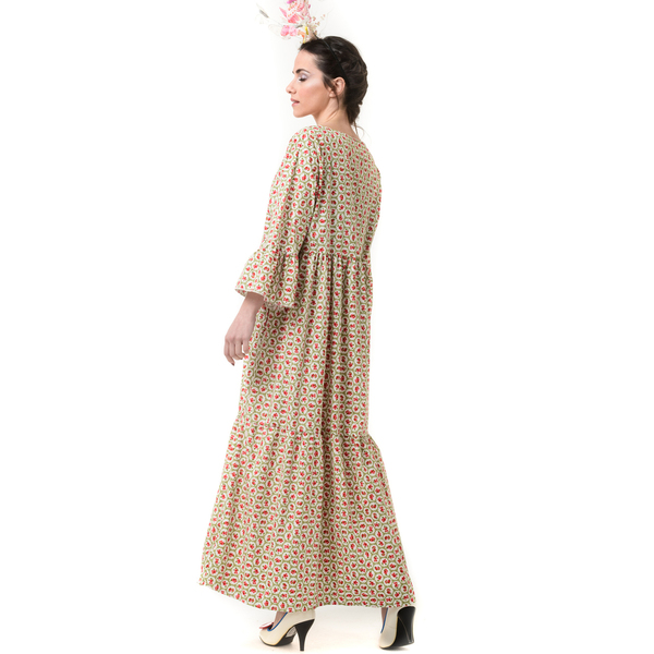 Φλοράλ Μακρύ Φόρεμα με Μανίκι Καμπάνα - βαμβάκι, φλοράλ - 3