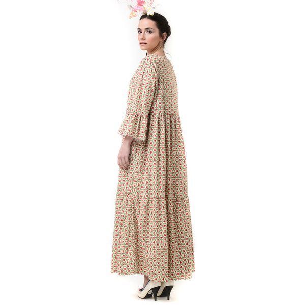 Φλοράλ Μακρύ Φόρεμα με Μανίκι Καμπάνα - βαμβάκι, φλοράλ - 4