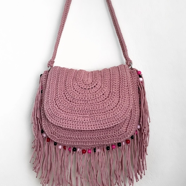 Πλεκτή τσάντα boho - ώμου, crochet, καθημερινό, boho, πλεκτές τσάντες