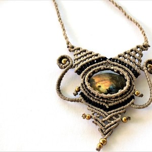 labradorite necklace - ημιπολύτιμες πέτρες, μακραμέ, boho