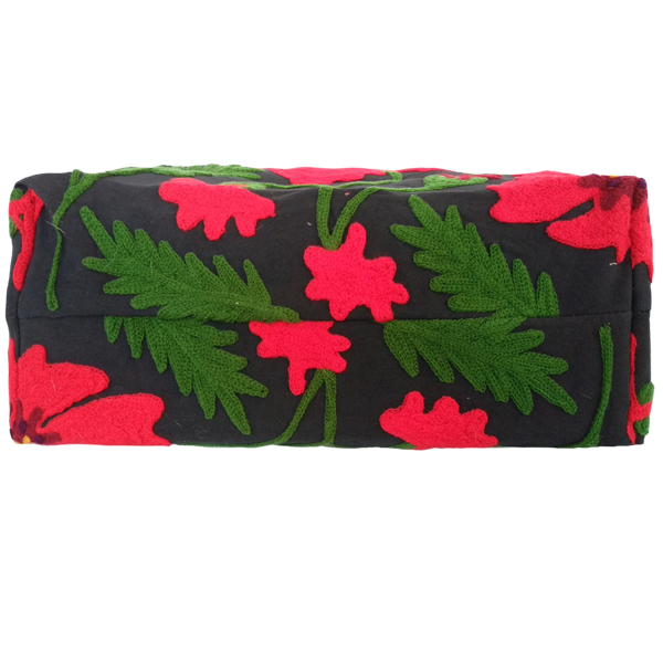Τσάντα ώμου κεντημένη μαύρη με κόκκινα λουλούδια - βαμβάκι, κεντητά, ώμου, φλοράλ - 4