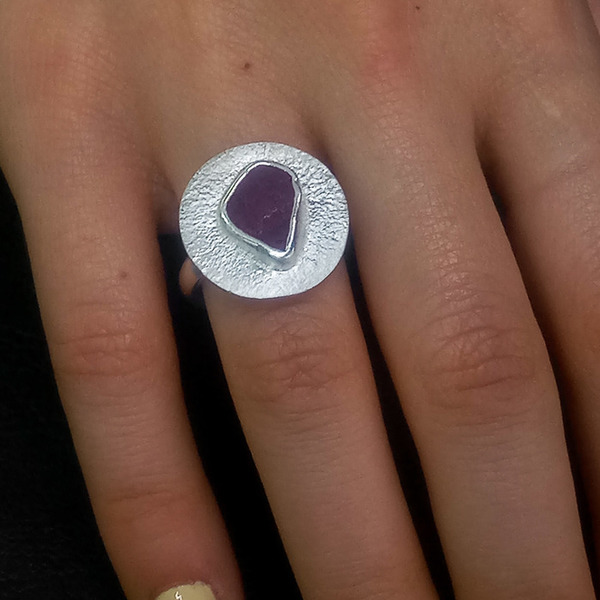 Δαχτυλίδι με ακατέργαστο ρούμπινι - ασήμι, ασήμι 925, μεγάλα, αυξομειούμενα - 3