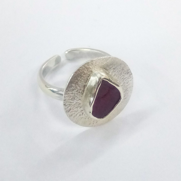 Δαχτυλίδι με ακατέργαστο ρούμπινι - ασήμι, ασήμι 925, μεγάλα, αυξομειούμενα - 5