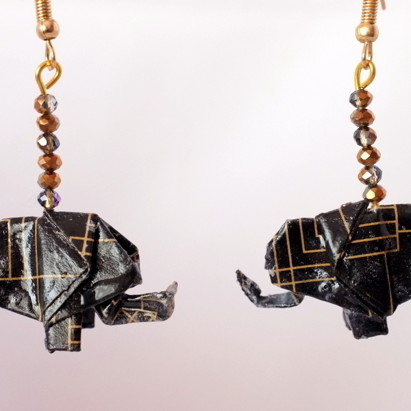 Elephant Earrings Origami Σκουλαρίκια Ελέφαντας - χαρτί, χειροποίητα, χάντρες, κρεμαστά, Black Friday - 4