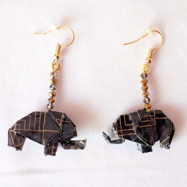 Elephant Earrings Origami Σκουλαρίκια Ελέφαντας - χαρτί, χειροποίητα, χάντρες, κρεμαστά, Black Friday