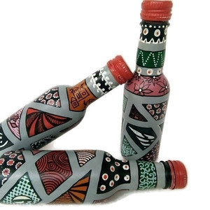 ΣΕΤ 3 Μπουκάλια γυάλινα για λάδι-ξύδι, ποτά ή διακόσμηση ζωγραφισμένα με το χερι - γυαλί, χειροποίητα, πρωτότυπα δώρα, είδη σερβιρίσματος, διακοσμητικά μπουκάλια