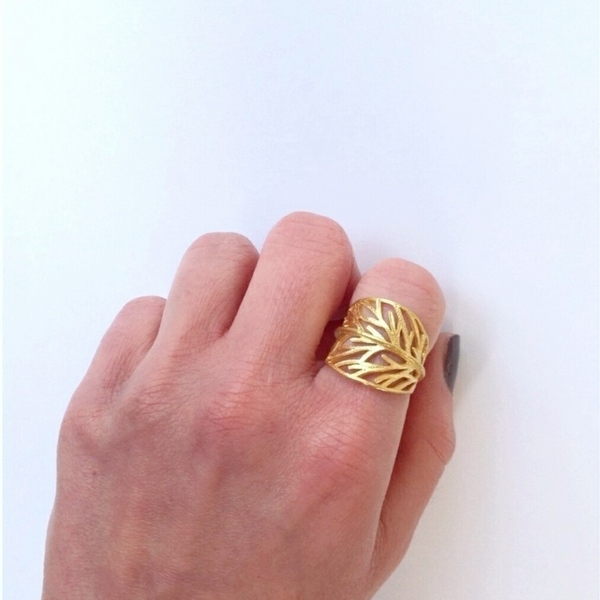 Leaf ring-Δαχτυλίδι Φύλλο από Ασήμι - επιχρυσωμένα, ασήμι 925, αυξομειούμενα - 4
