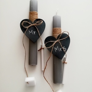Λαμπάδες σετ για ζευγάρι με ξύλινες καρδιές μαυροπίνακα/μαγνητάκια - πίνακες & κάδρα, καρδιά, λαμπάδες, ζευγάρια - 3