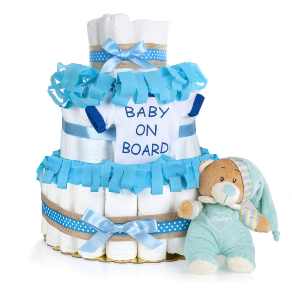 Τουρτα από πάνες - (diaper cake) για αγοράκι - αγόρι, baby shower, σετ δώρου, δώρο γέννησης, diaper cake