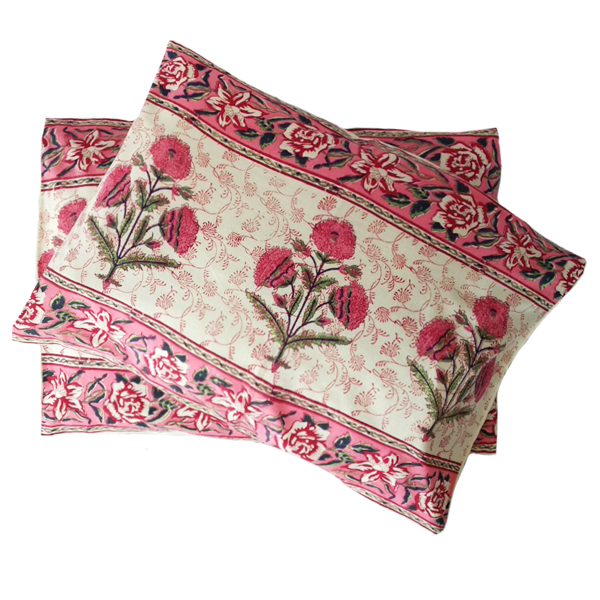 Σετ μαξιλάρια χειροποίητα με μεγάλα ροζ λουλούδια - μαξιλάρια, βαμβάκι, χειροποίητα - 2