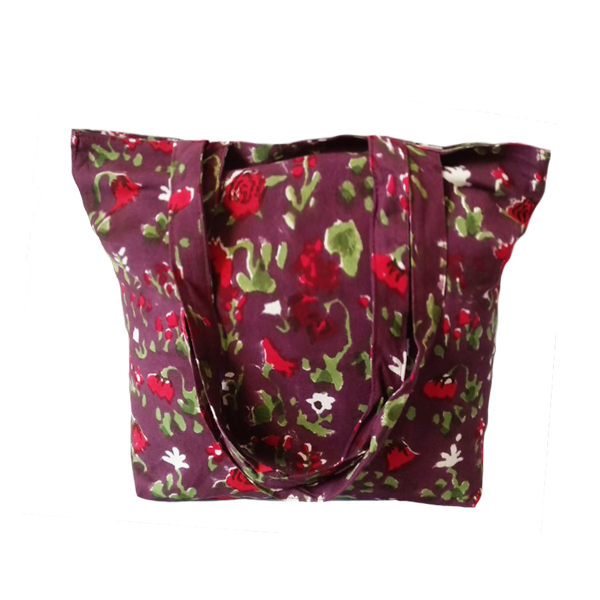 Τσάντα ώμου χειροποίητη μωβ με κόκκινα λουλούδια - βαμβάκι, ώμου, χειροποίητα, φλοράλ, φθηνές