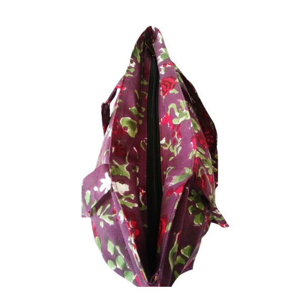 Τσάντα ώμου χειροποίητη μωβ με κόκκινα λουλούδια - βαμβάκι, ώμου, χειροποίητα, φλοράλ, φθηνές - 2