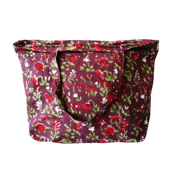 Τσάντα ώμου χειροποίητη μωβ με κόκκινα λουλούδια μεγάλη - βαμβάκι, ώμου, χειροποίητα, φλοράλ, φθηνές