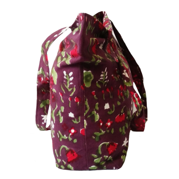 Τσάντα ώμου χειροποίητη μωβ με κόκκινα λουλούδια μεγάλη - βαμβάκι, ώμου, χειροποίητα, φλοράλ, φθηνές - 2