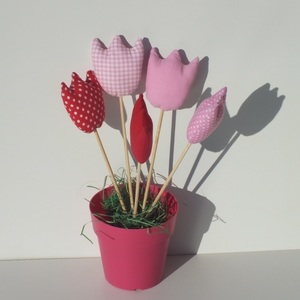 Λαμπάδα με υφασμάτινη τουλίπα - ροζ καρό - κορίτσι, λουλούδια, λαμπάδες, για παιδιά, για εφήβους - 4
