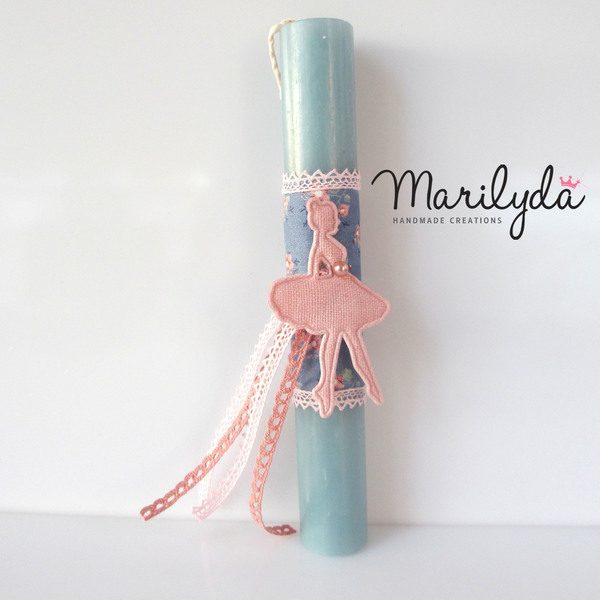 Αρωματική ρομαντική λαμπάδα ballerina blue κυλινδρική 20cm - κορίτσι, λαμπάδες, μπαλαρίνες, για ενήλικες, για εφήβους - 2