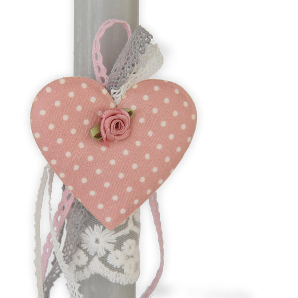 Λαμπάδα αρωματική με καρδιά - Γκρίζο βότσαλο κυλινδρική 20 cm - καρδιά, κορίτσι, λαμπάδες, για ενήλικες, για εφήβους