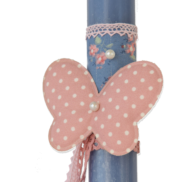 Αρωματική ρομαντική λαμπάδα "Πεταλούδα" - Μπλε κυλινδρική 20cm - κορίτσι, λαμπάδες, πεταλούδα, για ενήλικες, για εφήβους - 3