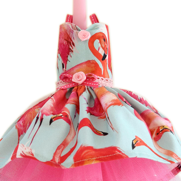 Κοριτσίστικη λαμπάδα με φόρεμα "Flamingo" 40cm - μπαλαρίνες, flamingos, για παιδιά, πριγκίπισσες