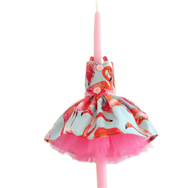 Κοριτσίστικη λαμπάδα με φόρεμα "Flamingo" 40cm - μπαλαρίνες, flamingos, για παιδιά, πριγκίπισσες - 2