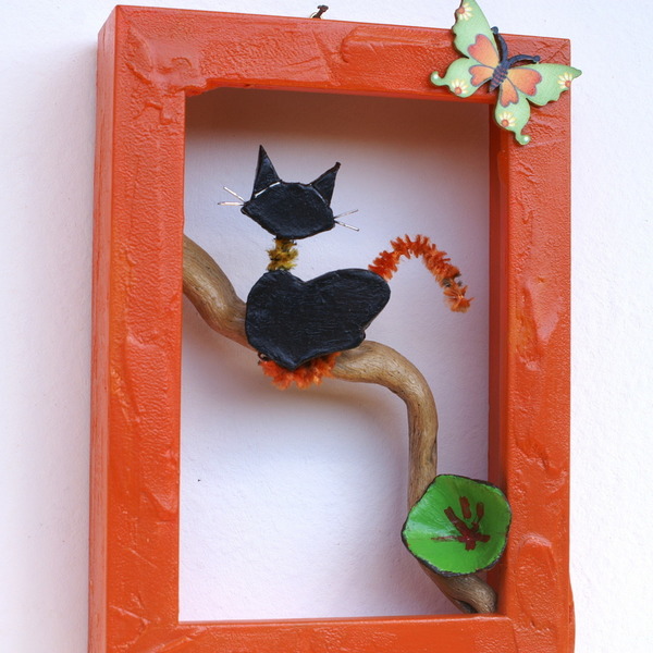 Γατάκι - κάδρο 3D - πίνακες & κάδρα, δώρο, γάτα, ξύλινα διακοσμητικά τοίχου