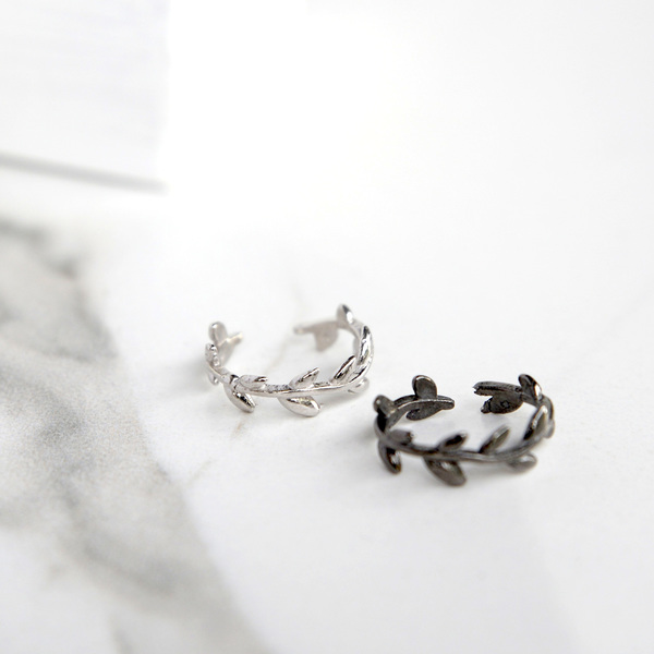 Δαχτυλίδι Midi & Cuff Σκουλαρίκι Φύλλα Ελιάς - ασήμι, chevalier, επιχρυσωμένα, αυξομειούμενα - 3