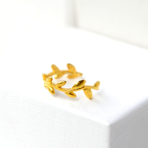 Δαχτυλίδι Midi & Cuff Σκουλαρίκι Φύλλα Ελιάς - ασήμι, chevalier, επιχρυσωμένα, αυξομειούμενα