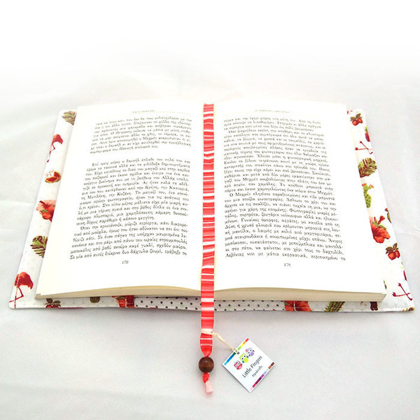 Υφασμάτινη θήκη για βιβλίο, φλαμίνγκο χωρίς χερούλια - ύφασμα, flamingos, θήκες βιβλίων - 2
