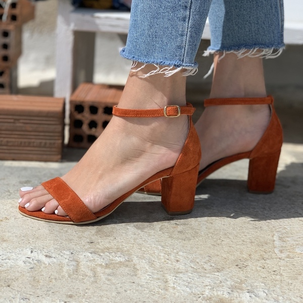 Terracotta medium heels - πέδιλα, ankle strap - 4