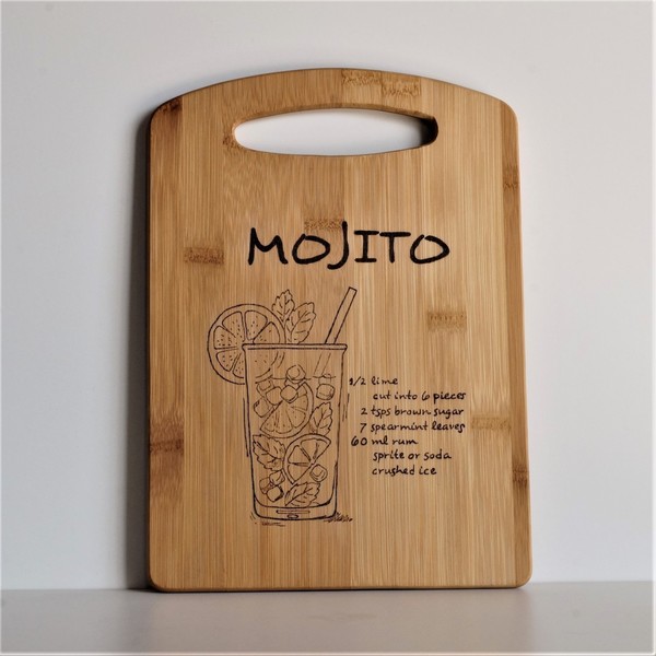 Ξύλο κοπής διακοσμημένο με πυρογραφία "Mojito" - ξύλο, δώρα γάμου, ξύλα κοπής, είδη κουζίνας