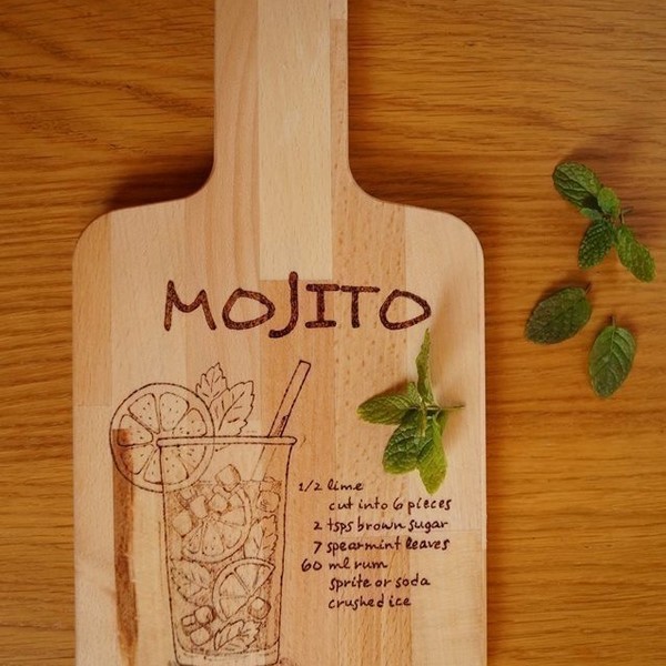 Ξύλο κοπής διακοσμημένο με πυρογραφία "Mojito" - ξύλο, δώρα γάμου, ξύλα κοπής, είδη κουζίνας - 4