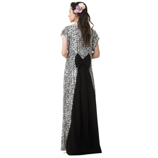 Άσπρο Πουά Μακρύ Φόρεμα με Ουρά & Φιόγκο - πουά, αμάνικο