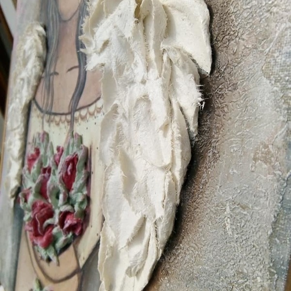 Πινακας Αγγελοσ με μικτες τεχνικες + Sculpture painting - vintage, πηλός, χειροποίητα, διακοσμητικά, πρωτότυπα δώρα - 2