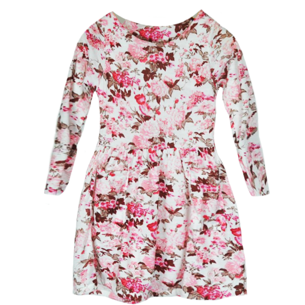 Φόρεμα παιδικό άσπρο με ροζ λουλούδια - φλοράλ, για παιδιά, παιδικά ρούχα
