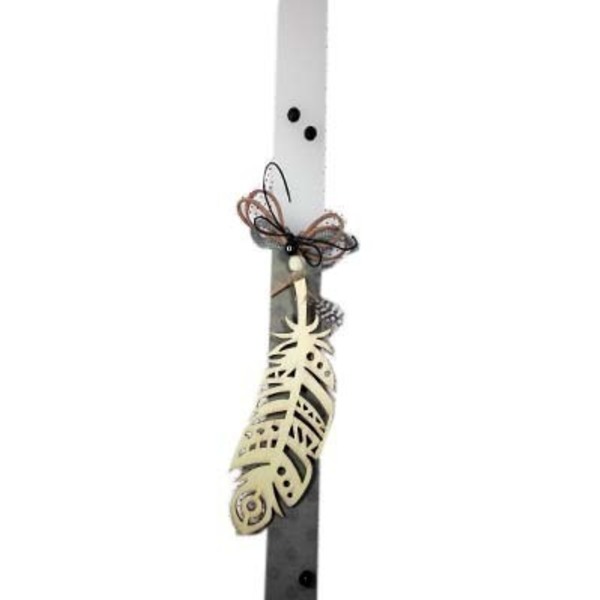 Λαμπάδα χειροποίητη πασχαλινή ξύλινο φτερό 37 cm 152 - γυναικεία, φτερό, λαμπάδες, για ενήλικες, για εφήβους - 3