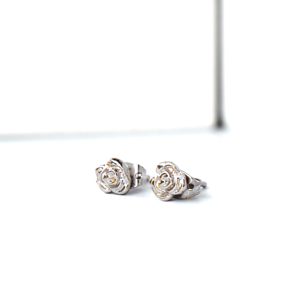 Καρφωτά Σκουλαρίκια Τριαντάφυλλο - ασήμι, επιχρυσωμένα, επάργυρα, λουλούδι, καρφωτά, μικρά - 3