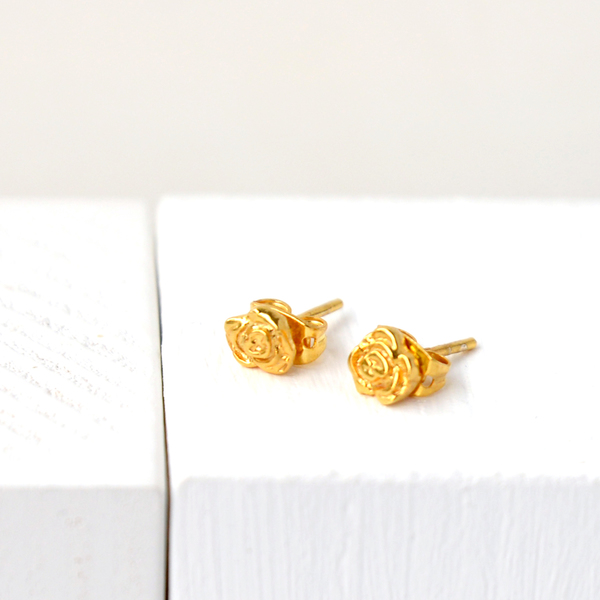 Καρφωτά Σκουλαρίκια Τριαντάφυλλο - ασήμι, επιχρυσωμένα, επάργυρα, λουλούδι, καρφωτά, μικρά