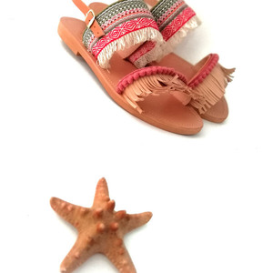 Boho σανδάλια γυναικεία χειροποίητα με κρόσια - δέρμα, boho, φλατ, γάμου - βάπτισης, ankle strap - 5