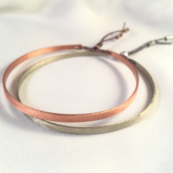 Satin rose-gold bangle bracelet-Xειροποίητη βέργα από χαλκό και μεταλλιζέ κορδόνι - χαλκός, κορδόνια, χειροπέδες - 4