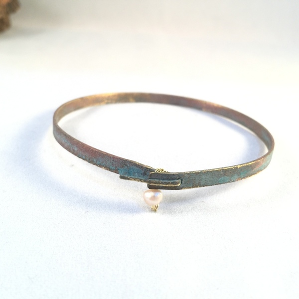 Vintage bangle bracelet-Χειροποίητη βέργα από οξειδωμένο ορείχαλκο - vintage, ορείχαλκος, minimal - 4