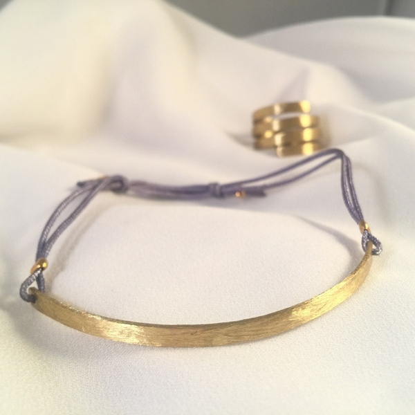Halh and half gold bracelet-Βραχιόλι μισό ορείχαλκος,μισό μεταξωτό νήμα - ορείχαλκος, κορδόνια, χειροποίητα, αυξομειούμενα - 3