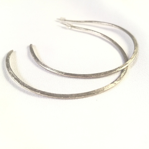 Silver hoop earrings-Ασημί κρίκοι από αλπακά... - αλπακάς, χειροποίητα, κρίκοι, σφυρήλατο, μεγάλα - 2