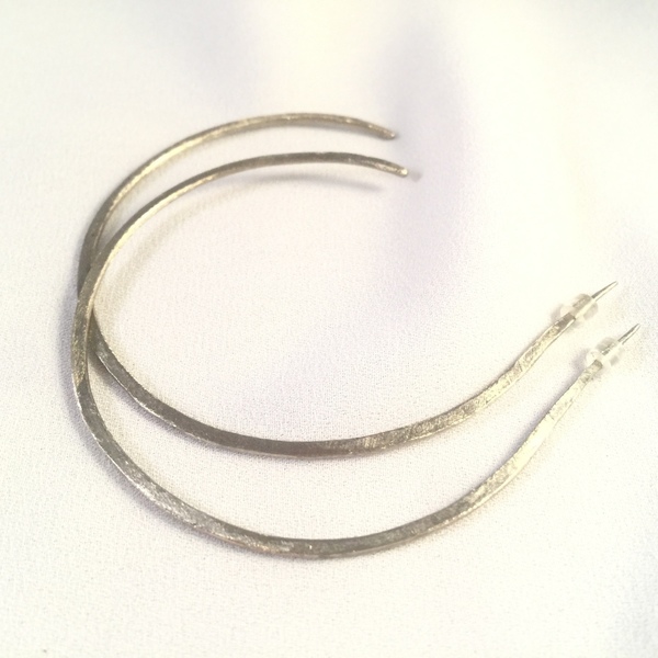 Silver hoop earrings-Ασημί κρίκοι από αλπακά... - αλπακάς, χειροποίητα, κρίκοι, σφυρήλατο, μεγάλα - 3