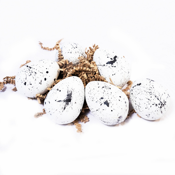 Λευκά τσιμεντένια Αυγά με μαύρες πιτσιλιές|Σετ των 6 - διακοσμητικά, πασχαλινά αυγά διακοσμητικά, για ενήλικες, πασχαλινή διακόσμηση, πασχαλινά δώρα
