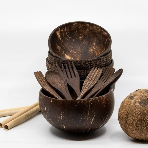 Combo Coconut Bowls-Spoons-Forks-Bamboo - είδη σερβιρίσματος