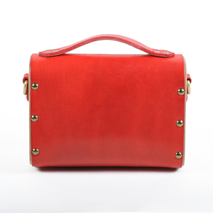 Τσάντα χιαστή σε κόκκινο χρώμα - δέρμα, ξύλο, χιαστί - 3