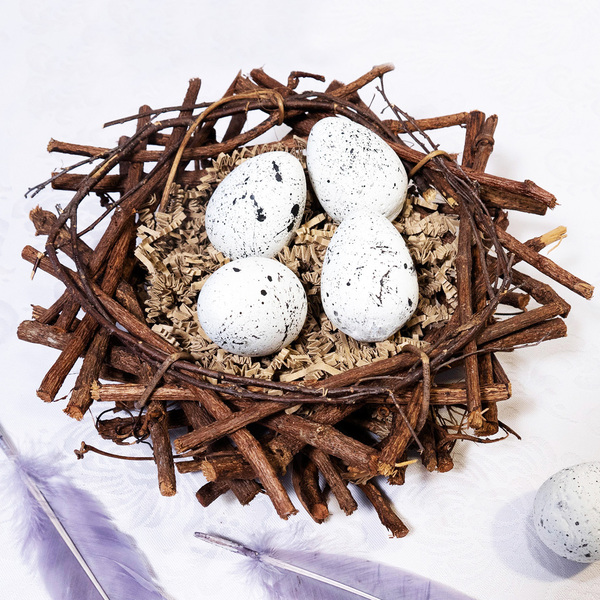 Πασχαλινή Ξύλινη Φωλιά με Λευκά πιτσιλωτά Αυγά|Σετ των 4 - διακοσμητικά, πασχαλινά αυγά διακοσμητικά, για ενήλικες, πασχαλινά δώρα - 2