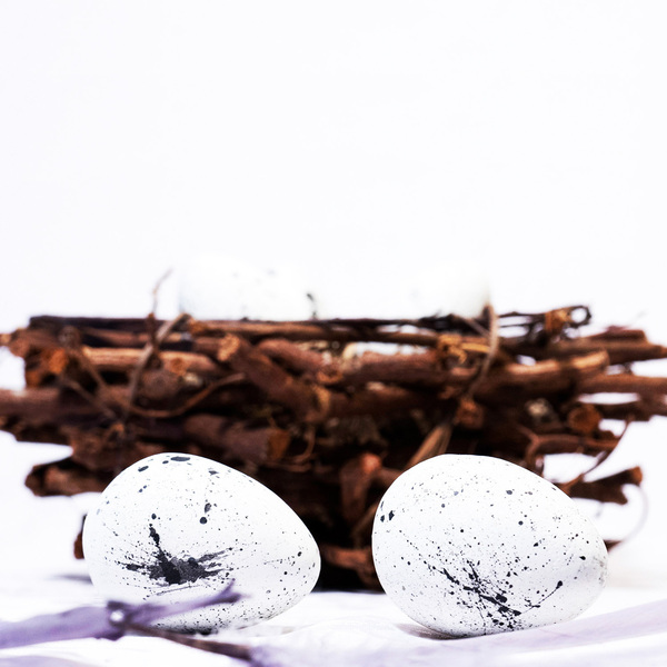 Πασχαλινή Ξύλινη Φωλιά με Λευκά πιτσιλωτά Αυγά|Σετ των 4 - διακοσμητικά, πασχαλινά αυγά διακοσμητικά, για ενήλικες, πασχαλινά δώρα - 4