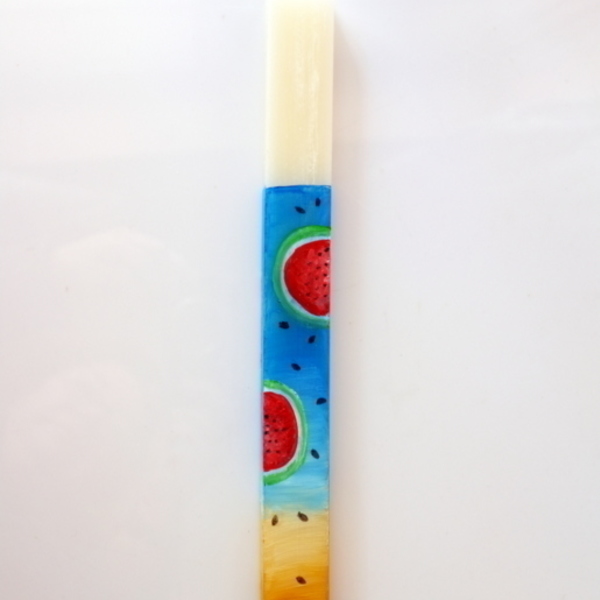 Αρωματική λαμπάδα "Καρπούζι" - ζωγραφισμένα στο χέρι, λαμπάδες, ξύλινα κοσμήματα, για ενήλικες, για εφήβους - 2