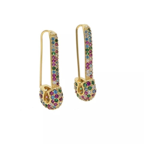 Safety pin earrings - επιχρυσωμένα, ορείχαλκος, κρεμαστά, faux bijoux